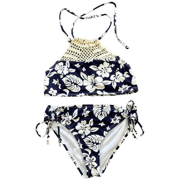 HOBIE GIRLS Tropical Flower Halter Bikini 10 - Picture 1 of 4